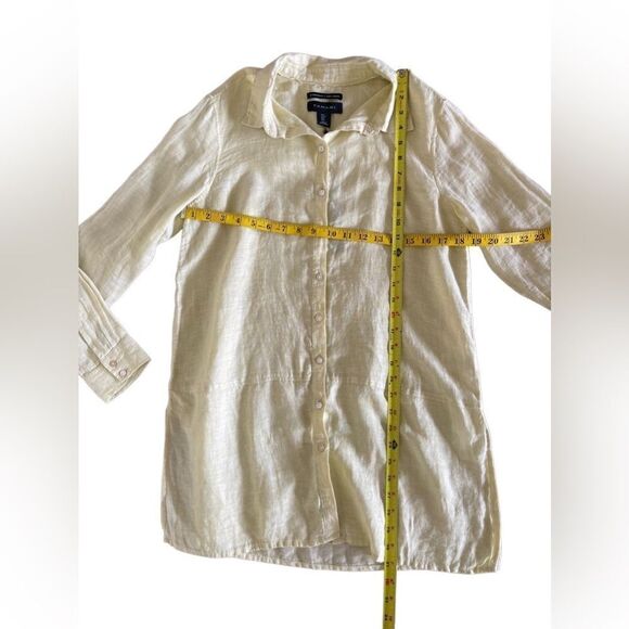 Tahari 100% Linen Button-Down yellow/lime green Long Sleeve Tunic Top Sz S - Picture 6 of 6